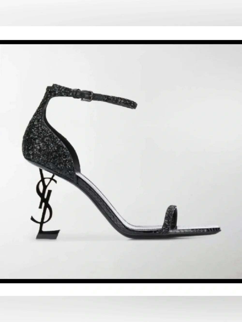 Size 38.5 Saint Laurent Opyum (YSL) Black Glitter Strappy Heeled Sandals
